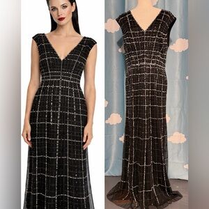 NWT Adriana Papell beaded windowpane gown, beaded "tweed" 12